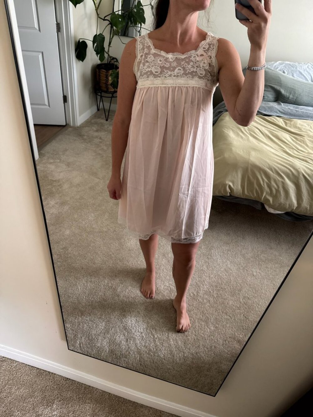 Vintage Christian Dior Pale Pink Chemise Nightgown with Lace Yoke